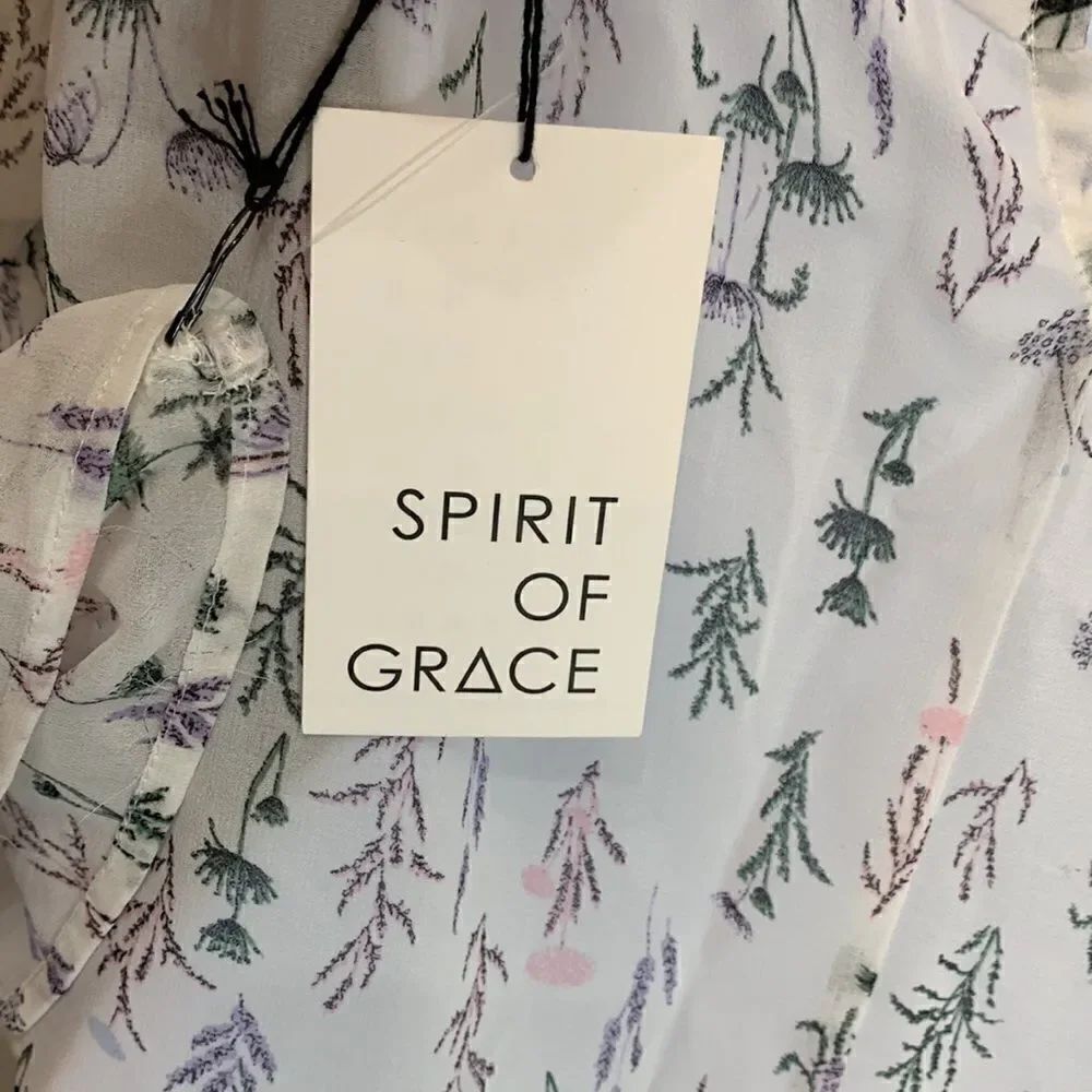 Spirit Of Grace Small SHEER Floral Scoop Neck 3/4 Flutter Sleeves Fire Soul NEW - Picture 8 of 13